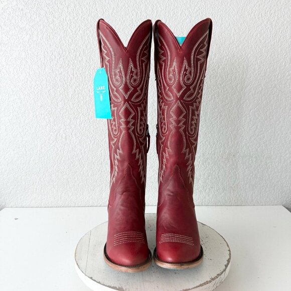 Lane MONICA Knee High Cowboy Boots Red Leather Western Lace Up Tall Size 7.5 - Picture 5 of 11